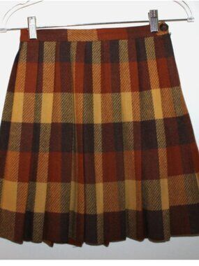 Vintage 1950s Girls Plaid Pleated Wool Skirt Chestnut Hill St Mary's 24 Waist XS